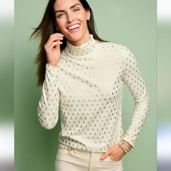 The Talbots Turtleneck Tee - Mini Evergreens Size Small - Picture 1 of 11